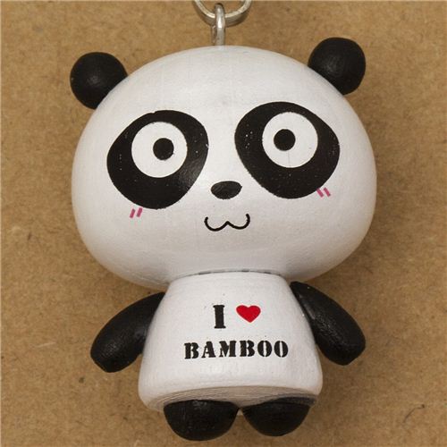 excited I love bamboo panda bear wooden phone strap - Phone Charms ...