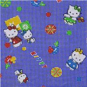 blauer Hello Kitty Stoff kariert kawaii 1m