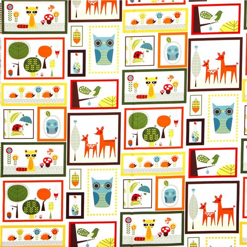 fabric animals in rectangulars owl Retro Robert Kaufman 2