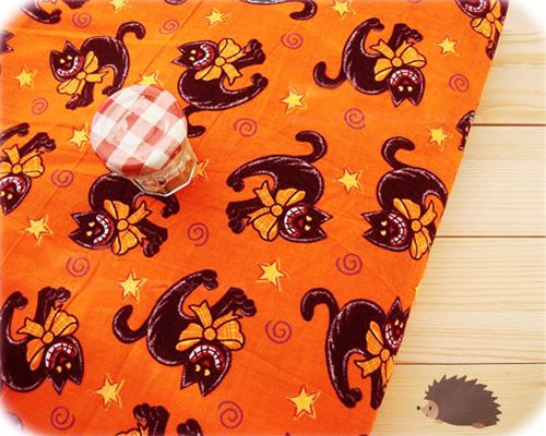 Halloween fabric cat Halloween fabric orange cat kitty Katze Stoff stars Sterne