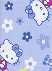 blue kawaii fabric with Hello Kitty and flowers