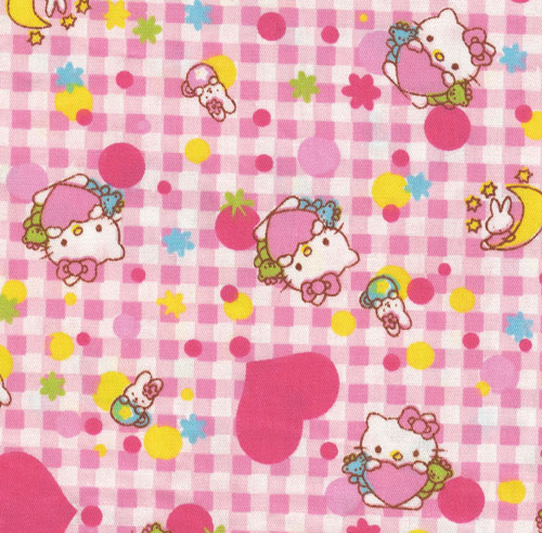 pink kawaii checkered Hello Kitty fabric 0.5m by Hello Kitty - modeS4u