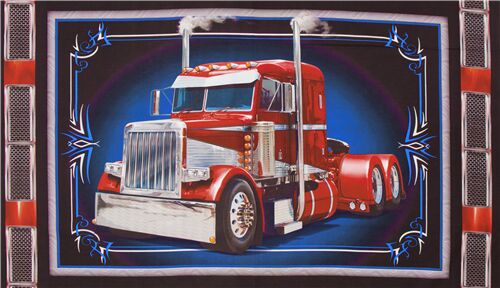 Tissu en coton à panneaux avec un camion américain rouge Fabric by Quilting  Treasures - modeS4u