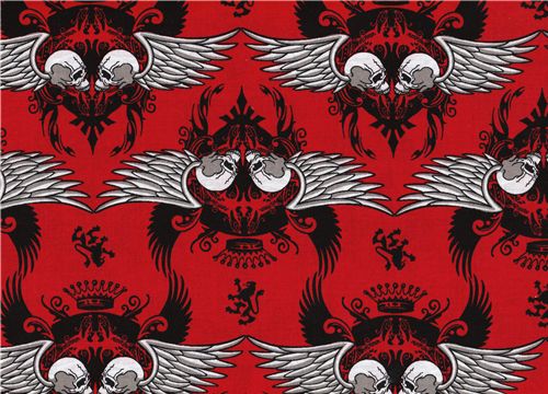 skulls wings fabric skulls wings lion emblem fabric Stoff Totenkopf Flügel Wappen