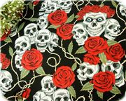 schwarzer Totenkopf Stoff Rosen Dornen 0,5m