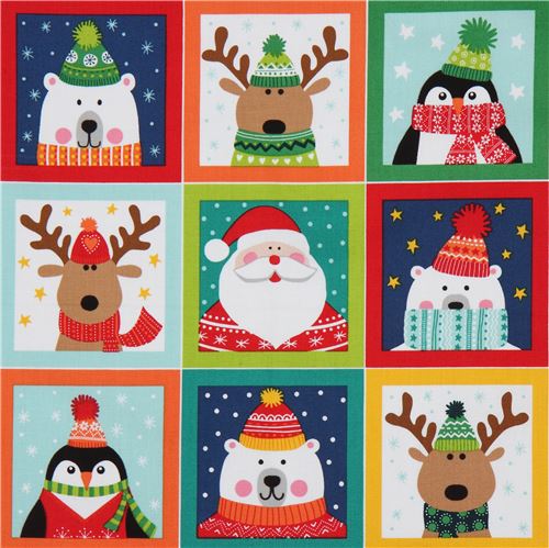Tissu de Nol makower uk, carrs ours, rennes multicolores, Novelty Xmas Tissu