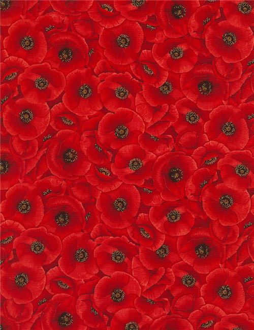 Remnant 36 cm - fabric with red poppy flower by Timeless Treasures  2