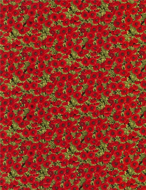 Remnant 31 X 112 Cm Fabric With Red Poppy Flower Green Leaf By Timeless Treasures Modes4u 9370