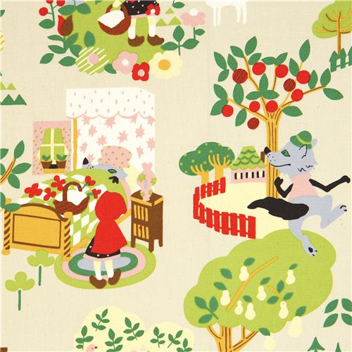 Märchen Oxford Stoff Rotkäppchen & Wolf von Kokka 3