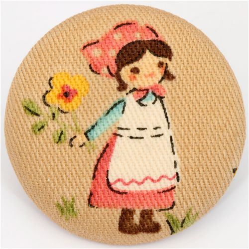 farm girl flower fabric button Japanese button Kokka 1