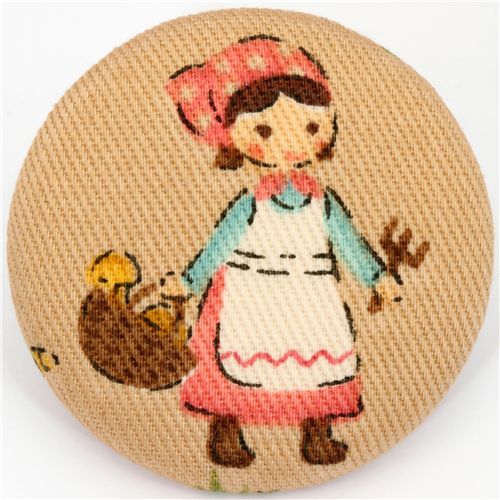 farm girl mushrooms fabric button Japanese button Kokka 1