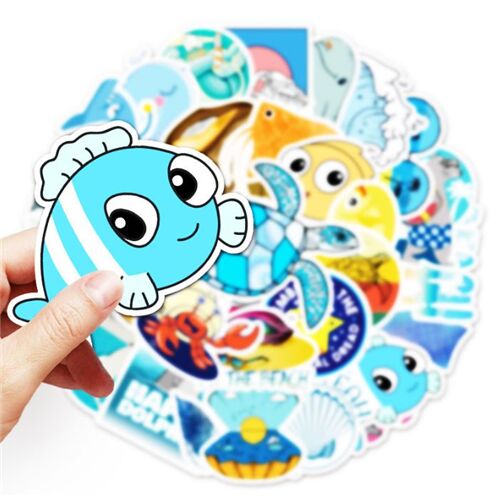 fish 50 unique designs cool oceanlife characters diecut sticker pack dolphin 2