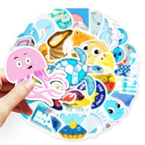 fish 50 unique designs cool oceanlife characters diecut sticker pack dolphin 3