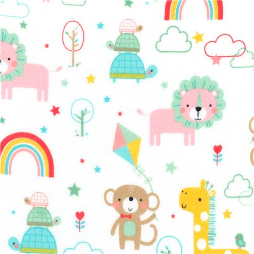 Tissu en flanelle Robert Kaufman blanc avec des animaux Tissu
