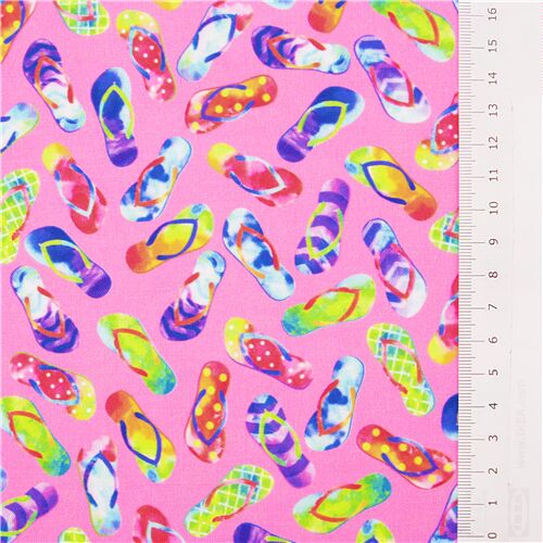 flip flops groovy Michael Miller pink cotton fabric colorful tumbling ...
