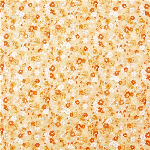 floral orange cotton lawn fabric with orange and white tiny blooms
