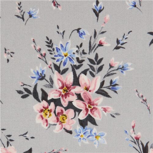flower bouquet fabric in grey by Liberty Fabrics modeS4u