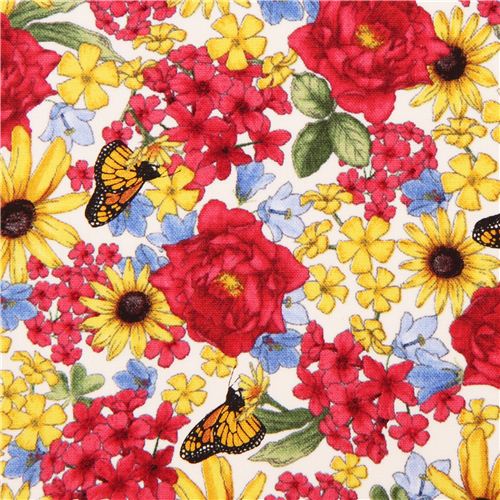 flower butterfly fabric Floral Etchings Quilting Treasures Fabric by