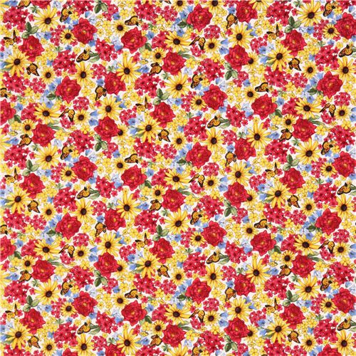 flower butterfly fabric Floral Etchings Quilting Treasures Fabric by