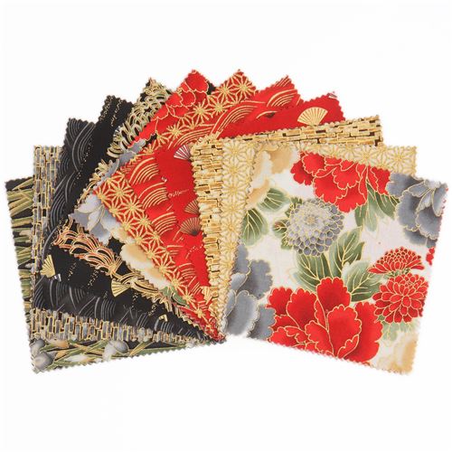 flower fan metallic Charm Square fabric bundle Crimson Colorstory ...