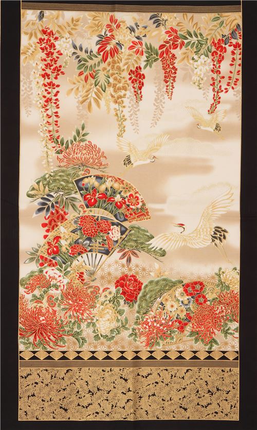 flower panel fabric gold embellished by Robert Kaufman modeS4u