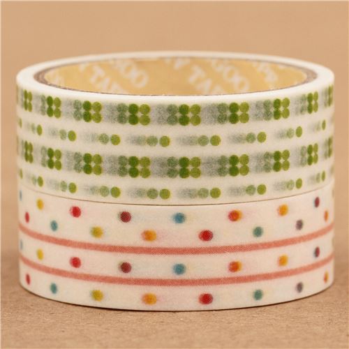 flower polka dots Washi Masking Tape deco tape set 2pcs Deco Tape