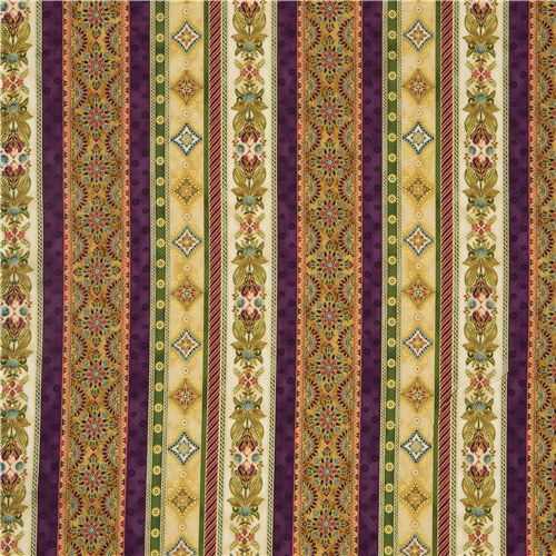 flower stripes fabric with gold par Robert Kaufman USA purple 2