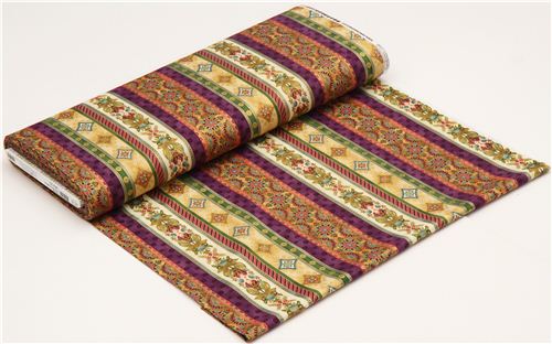 flower stripes fabric with gold par Robert Kaufman USA purple 3
