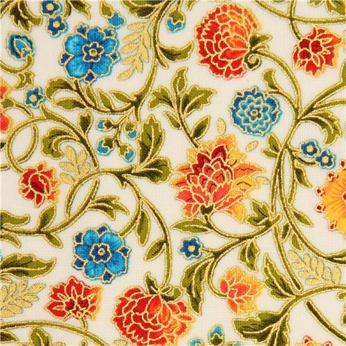 Wishwell Metallic Gold Graphic Flower Fabric by Robert Kaufman - modeS4u