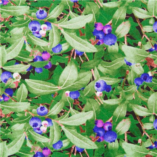 Tissu en coton myrtilles feuilles sur le thme des fruits baies produits frais Tissu