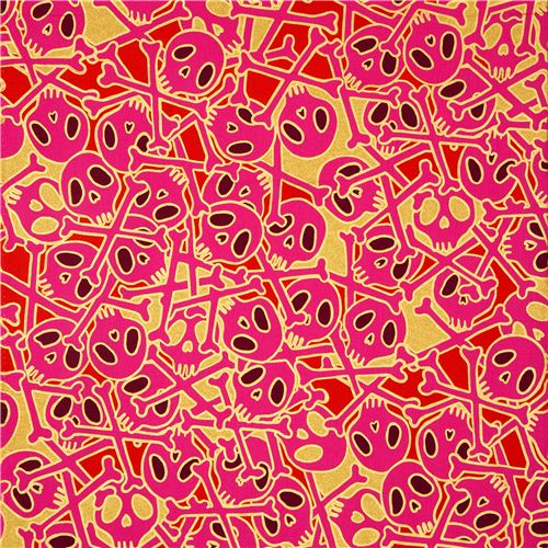 fuchsia Alexander Henry fabric skulls with gold 2