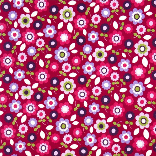 fuchsia flannel fabric colourful flowers by Robert Kaufman Fabric by ...