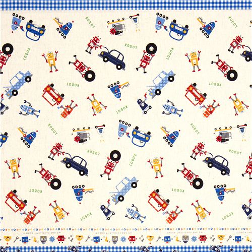 Toile Kokka rigolote pour garçon motif robots, voitures Tissu