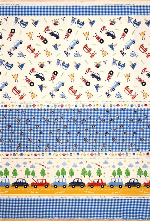 funny canvas fabric for boys robot car par Kokka 2
