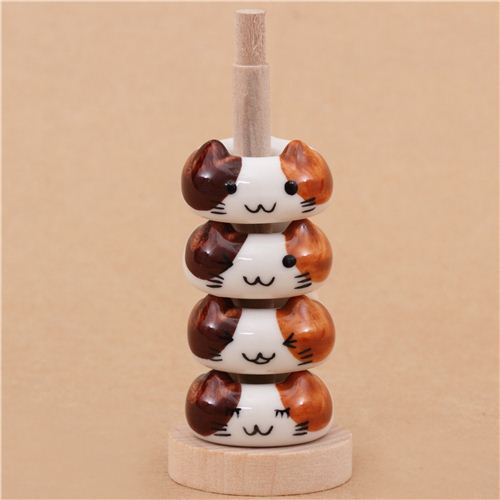 funny cat ring ceramic chopstick rest set with 4 pcs from Japan modeS4u