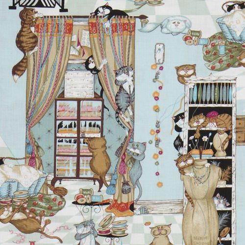 funny cats fabric in the living room Robert Kaufman 1