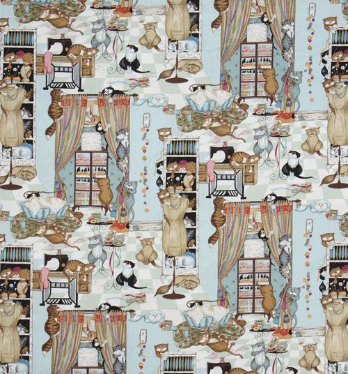 funny cats fabric in the living room Robert Kaufman 2