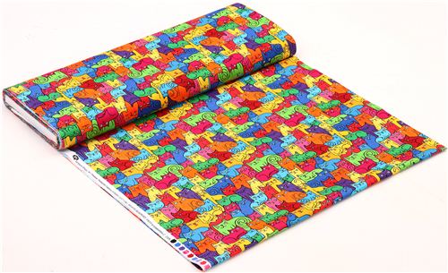 funny colorful cat Timeless Treasures fabric from the USA 4