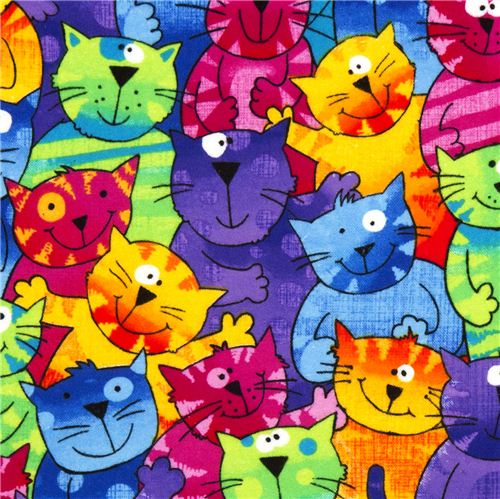 funny colourful cats flannel fabric Timeless Treasures USA Fabric by ...