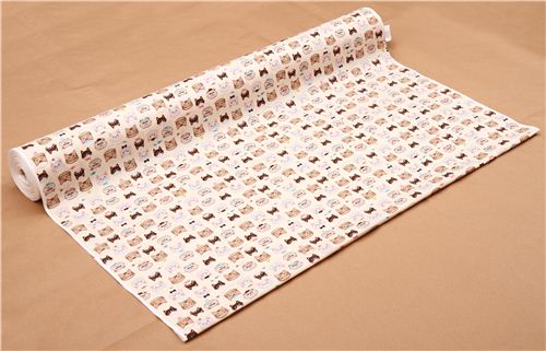 funny cream cat face fish oxford fabric by Kokka 4