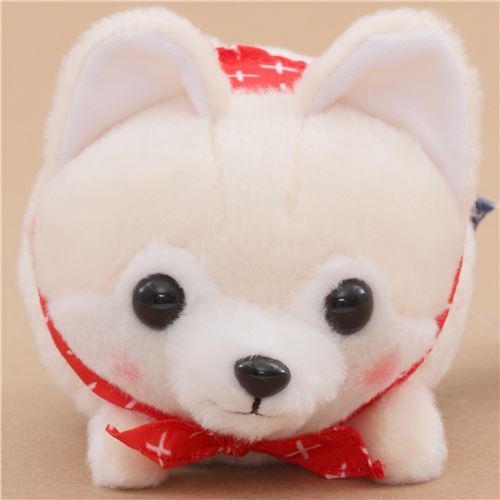 funny cream white dog red scarf Mameshiba San Kyodai plush toy Japan