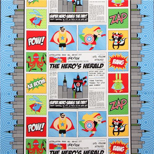 Funny Patchwork Superhero Newspaper Fabric By Robert Kaufman Kawaii Fabric Shop