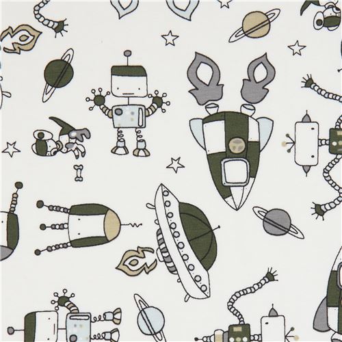 (22 x 156 cm) - funny rocket and robot knit fabric by Stof Fabrics - modeS4u