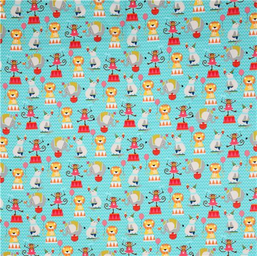 funny turquoise circus animal fabric par Michael Miller 2