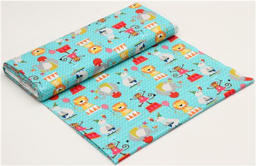 funny turquoise circus animal fabric par Michael Miller 3