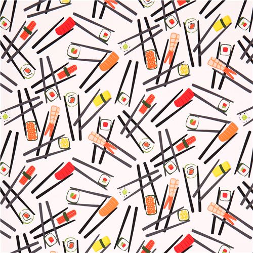 funny white sushi chopstick fabric Robert Kaufman 2