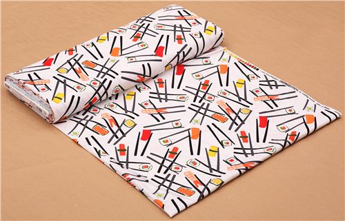 funny white sushi chopstick fabric Robert Kaufman 3