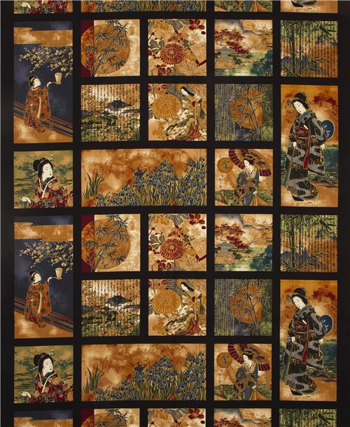 geisha fabric with Japanese poems by Robert Kaufman Fabric by Robert