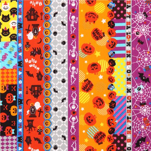 ghost pumpkin cat stripe Cosmo Halloween fabric 2
