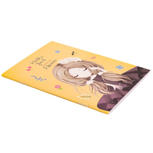 Cuaderno amarillo B5 con chica y flores personaje kawaii 2